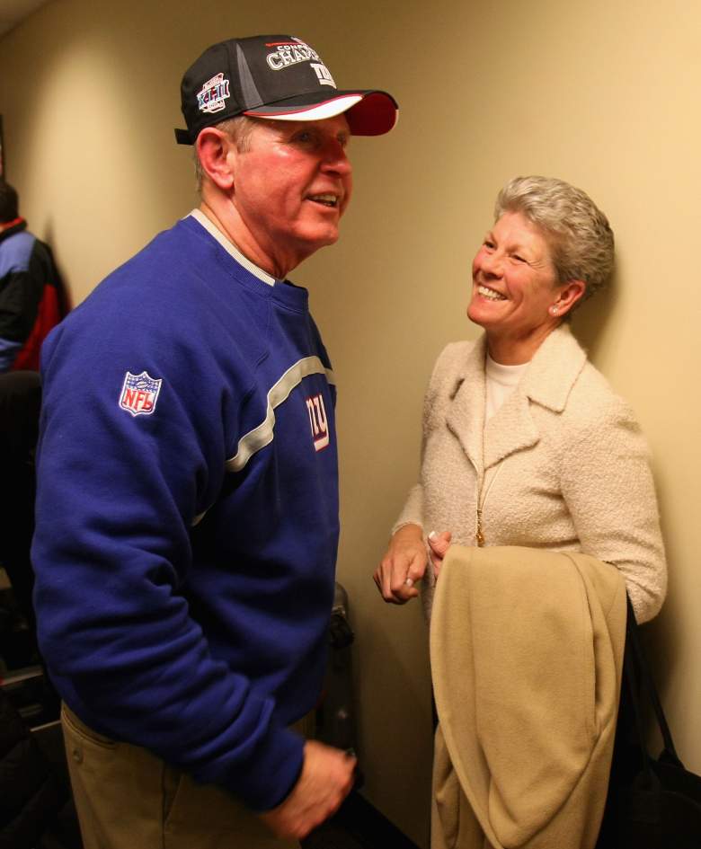 GREEN BAY, WI - JANUARY 20: Head coach Tom Coughlin of the New York Giants celebrates with his wife Judy Coughlin after winning the NFC championship game against the Green Bay Packers on January 20, 2008 at Lambeau Field in Green Bay, Wisconsin. The Giants defeated the Packers 23-20 in overtime to advance to the Superbowl XLII. (Photo by Jonathan Daniel/Getty Images)