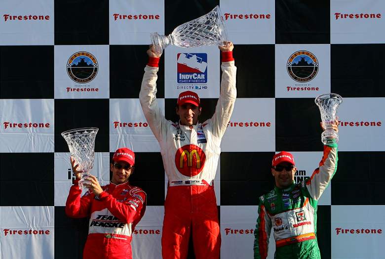 Wilson (m) after his first-ever IndyCar win at Belle Isle in 2008. (Getty)
