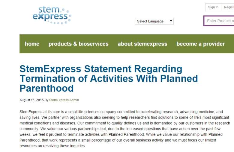 Stem Express breaks ties with Planned Parenthood, StemExpress Planned Parenthood