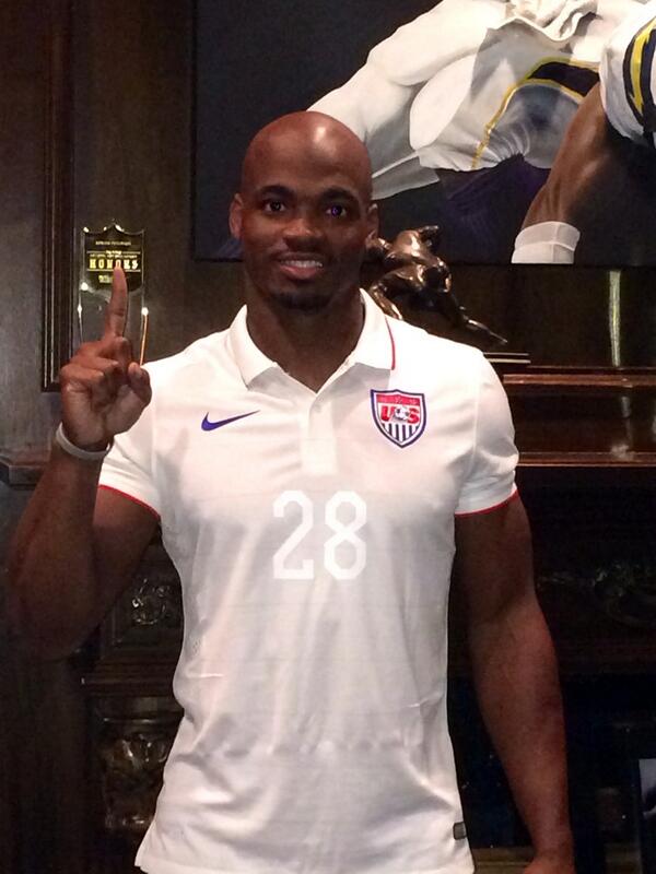 Adrian Peterson shows his support for the U.S. men's soccer team during last summer's World Cup. (Twitter: @AdrianPeterson)