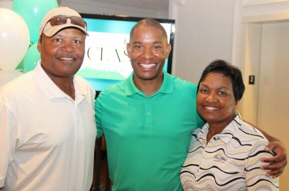 Jim Caldwell L), his wife Cheryl R) and sports anchor Anthony Calhoun pose for a photo. Twitter: ACwishtv)
