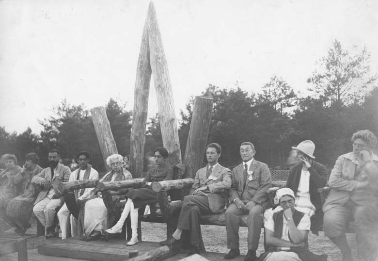 Mrs Annie Besant, theosophist, centre left, at an assembly of the Order of the Star of the East, with Krishnamurti, centre.    (Getty)