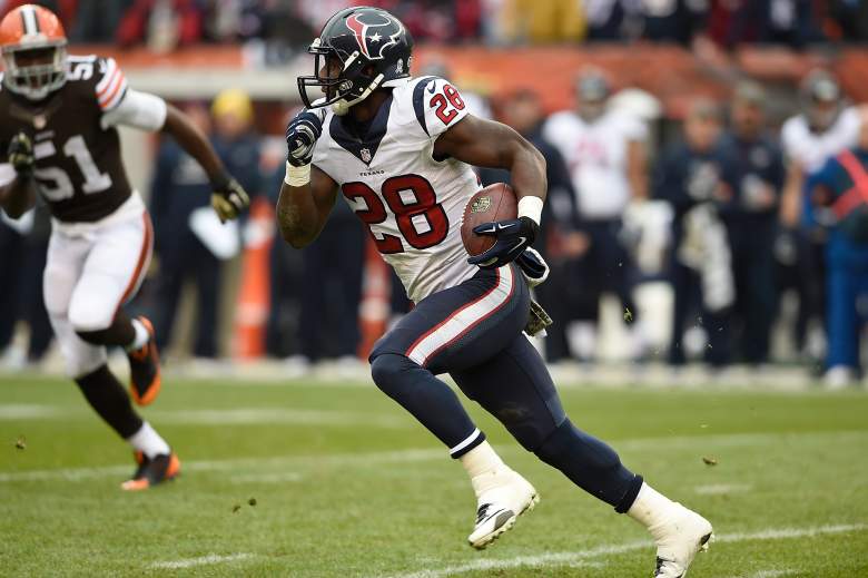 CLEVELAND, OH - NOVEMBER 16: Alfred Blue #28 of the Houston Texans carries the ball for a first down during the second quarter against the Cleveland Browns at FirstEnergy Stadium on November 16, 2014 in Cleveland, Ohio. (Photo by Jason Miller/Getty Images)