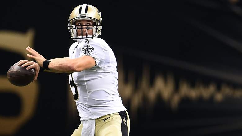 NEW ORLEANS, LA - AUGUST 22:  Drew Brees #9 of the New Orleans Saints drops back to pass during the first quarter of a preseason game against the New England Patriots at the Mercedes-Benz Superdome on August 22, 2015 in New Orleans, Louisiana.  (Photo by Stacy Revere/Getty Images)