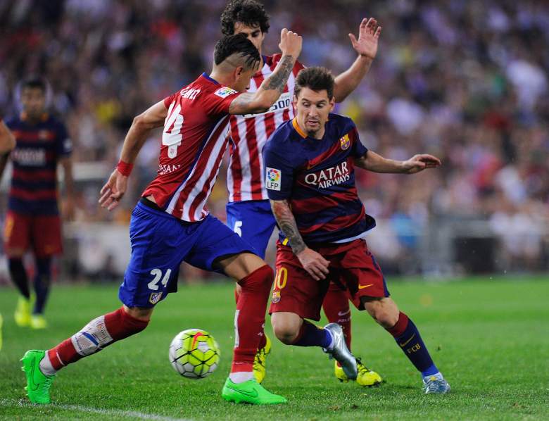 Lionel Messi R) grabbed the game-winner in a hard-fought 2-1 win against Atletico over the weekend. Getty)