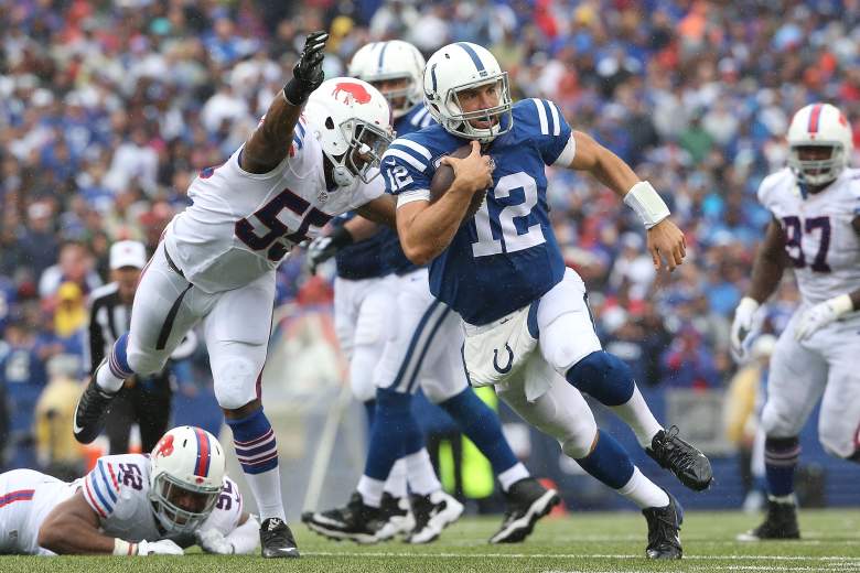 The Bills defense hounded Andrew Luck in Week 1. Getty)
