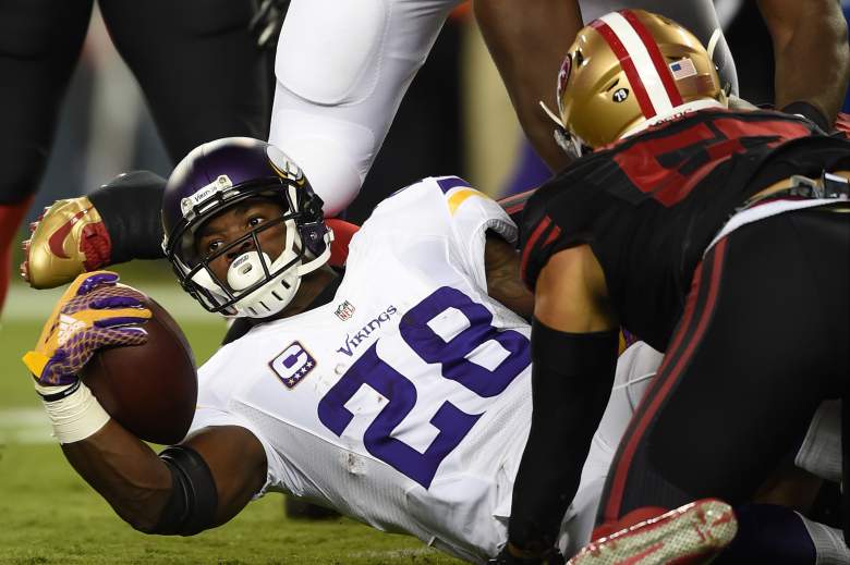 Adrian Peterson was held to 31 yards in his first game back. Getty)