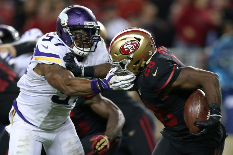 The Vikings had a problem containing 49ers running back Carlos Hyde R) on Monday night. 