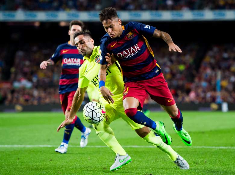 Neymar R) hit the scoresheet in Barcelonas 4-1 win at the weekend. Getty)