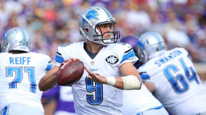 MINNEAPOLIS, MN - SEPTEMBER 20: Matthew Stafford #9 of the Detroit Lions attempts a pass against the Minnesota Vikings in the third quarter at TCF Bank Stadium on September 20, 2015 in Minneapolis, Minnesota. (Photo by Adam Bettcher/Getty Images)