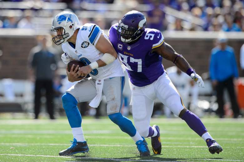 The Vikings defense harassed Matthew Stafford and the Lions last week. Getty)