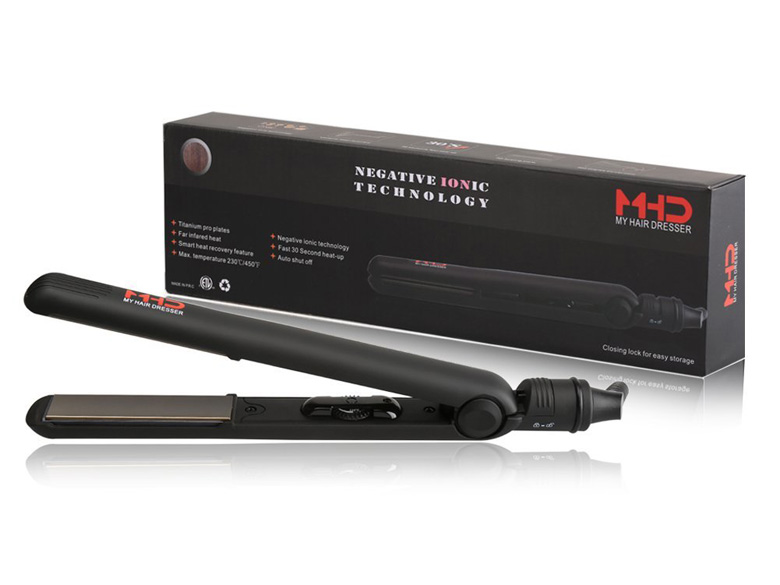 MHD 1 Inch Floating Plate Hair Straightener Titanium Flat Iron Negative Ionic Generator Straightening Iron Knob Temperture 248F to 450F PTC Heater, ceramic hair straightener, hair straightener