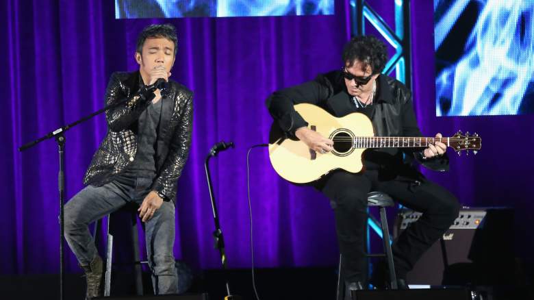 Arnel Pineda (l) and Neal Schon of Journey will perform the national anthem on Monday Night Football. (Getty)