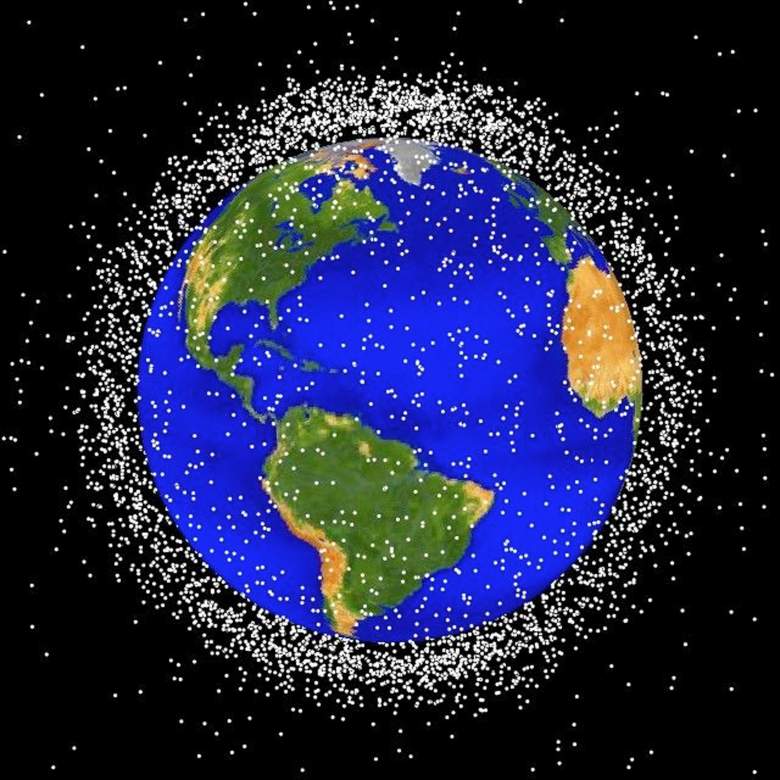 GRAPHIC - (CIRCA 1989): This National Aeronautics and Space Administration (NASA) handout image shows a graphical representation of space debris in low Earth orbit. According to the European Space Agency there are 8,500 objects larger than 10 cm (approximately 3.9 inches) orbiting the earth and 150,000 larger than 1 cm (approximately 0.39 inches). NASA investigators are looking into the possibility that space debris may have caused the break up of the Space Shuttle Columbia upon reentry February 1, 2003 over Texas. (Photo by NASA/Getty Images)