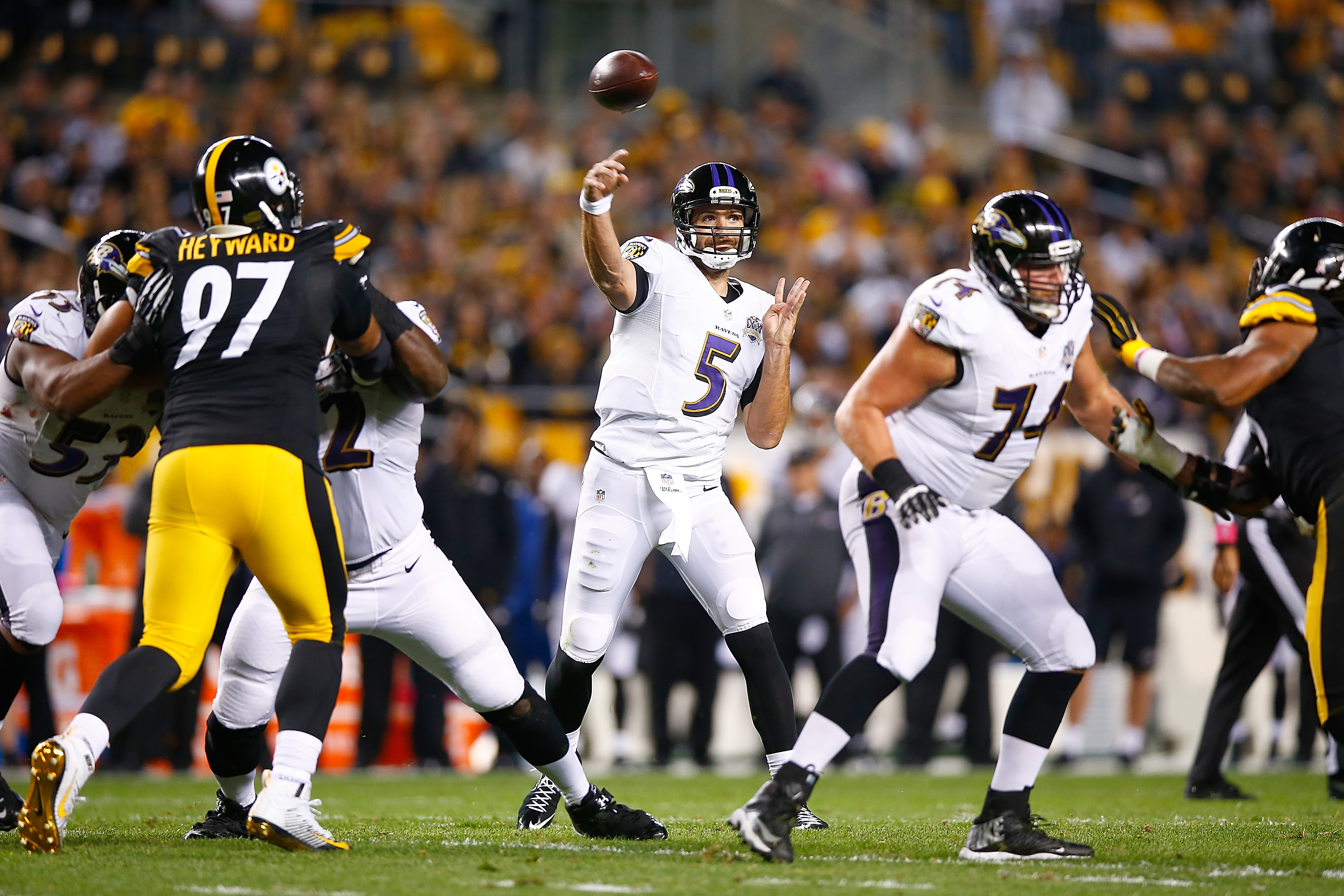 One bad decision from Joe Flacco led to the Ravens trailing at the break (Getty).