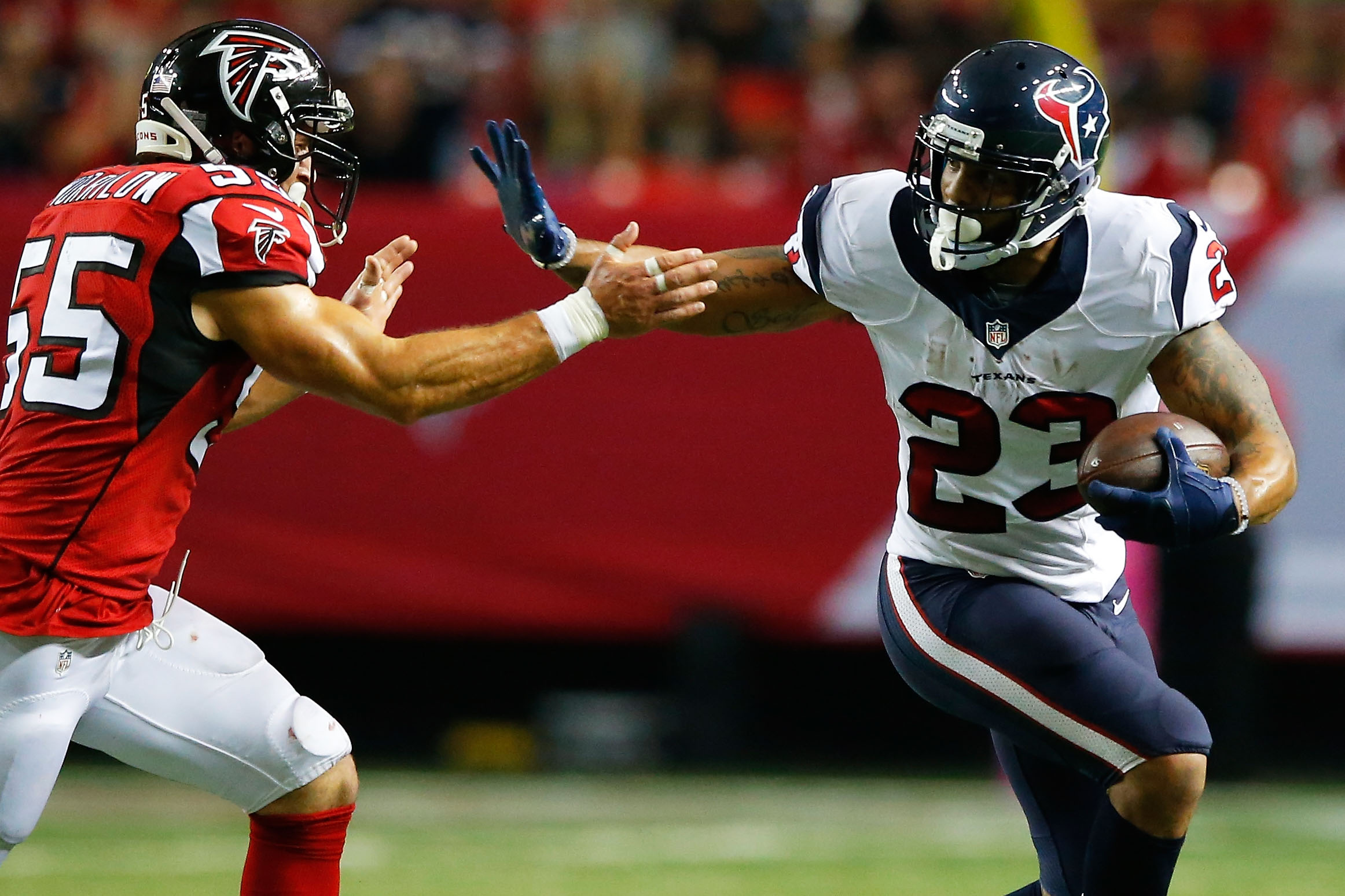 Arian Foster has left the  game against the Colts with a possible concussion. (Getty)