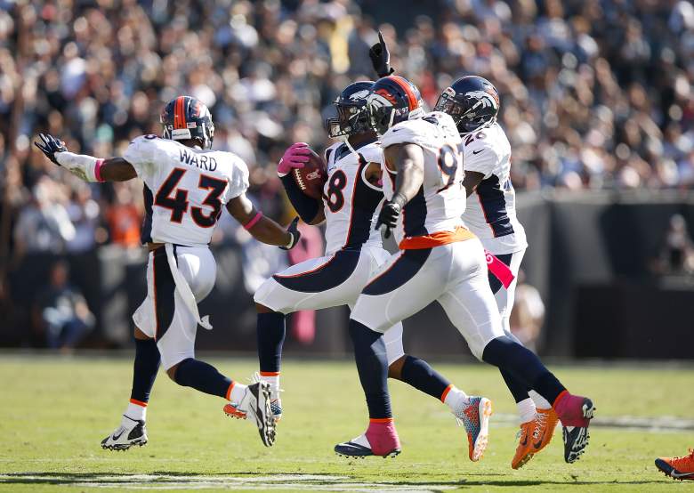 Von Miller celebrates a fumble recovery. (Getty)