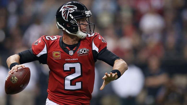 NEW ORLEANS, LA - OCTOBER 15:  Matt Ryan #2 of the Atlanta Falcons looks to pass during the first quarter of a game against the New Orleans Saints at the Mercedes-Benz Superdome on October 15, 2015 in New Orleans, Louisiana.  (Photo by Chris Graythen/Getty Images)