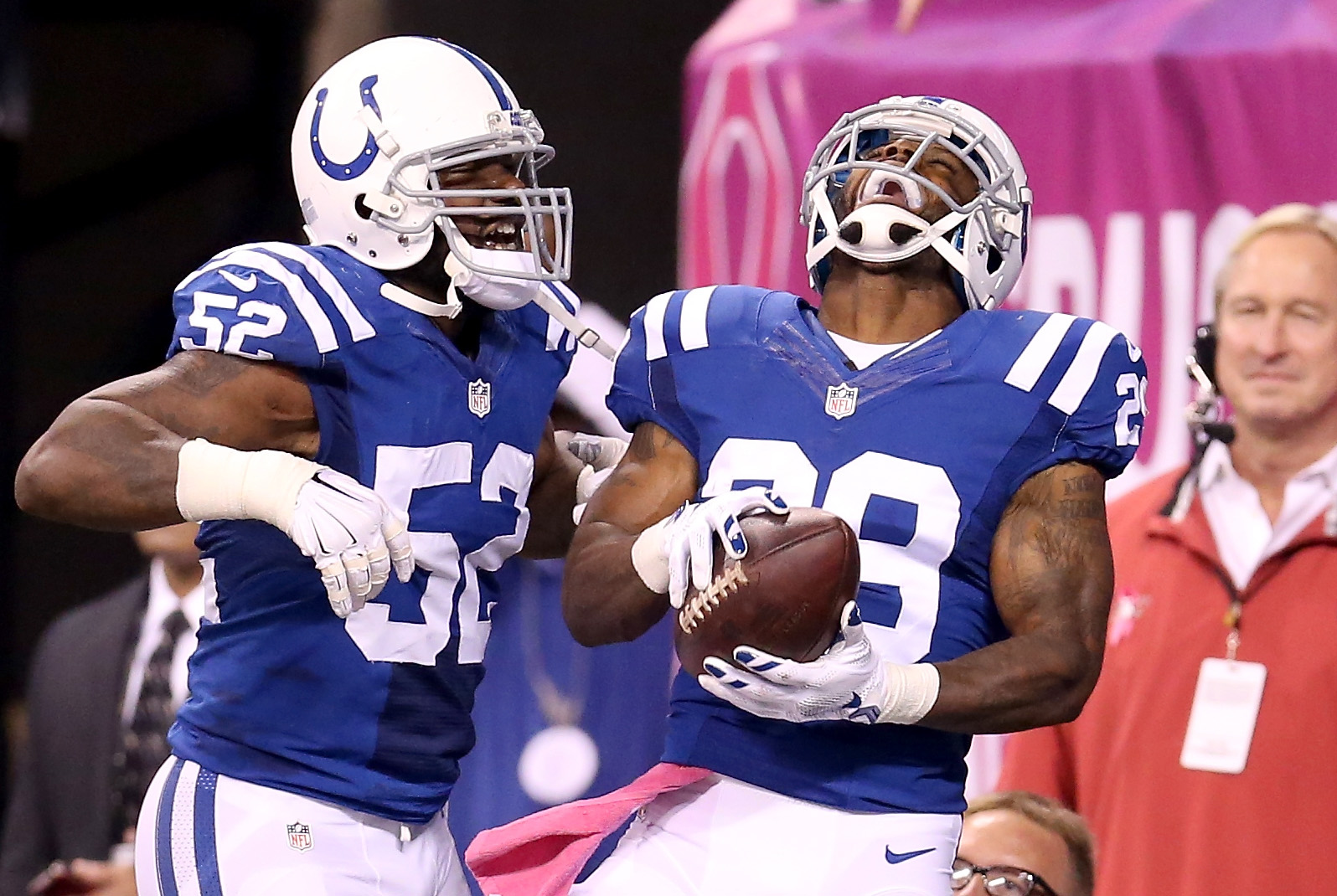 A pick-six from Mike Adams has the Colts ahead by one at the half. (Getty)
