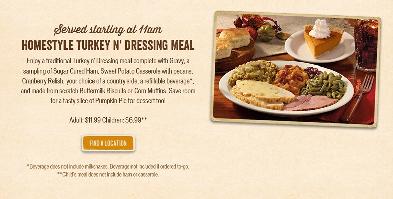 Cracker Barrel Thanksgiving Dinner Menu 2015 & To Go Meals | Heavy.com