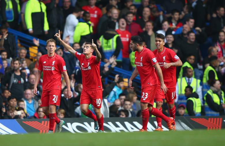 Philippe Coutinho scored twice for Liverpool on October 31, 2015 against Chelsea and looks to bring that scoring touch to the Europa League against Rubin Kazan on November 5, 2015. Getty