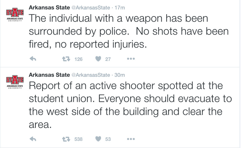 Arkansas State University Twitter Tweet gunman