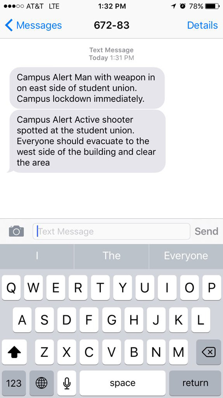 Arkansas State University text alert shooting 