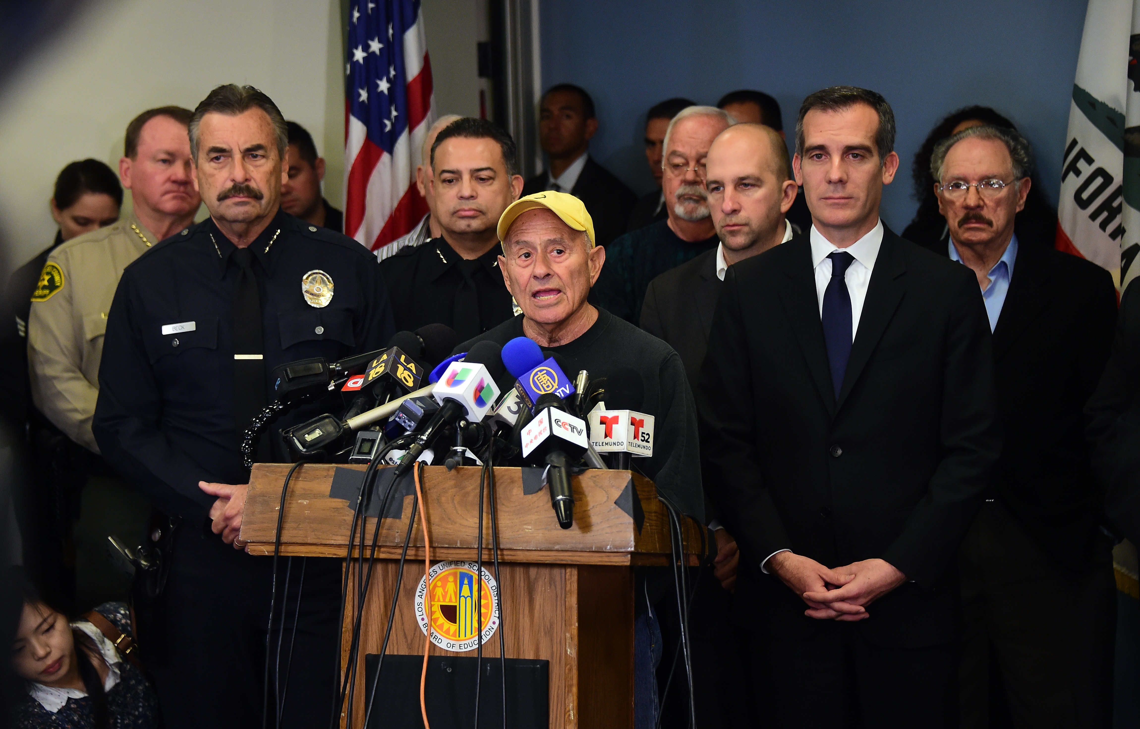 Los Angeles Unified School District Superintendant Ramon Cortines addresses the media in Los Angeles, California on December 15, 2015 along with other city officials. (Getty)