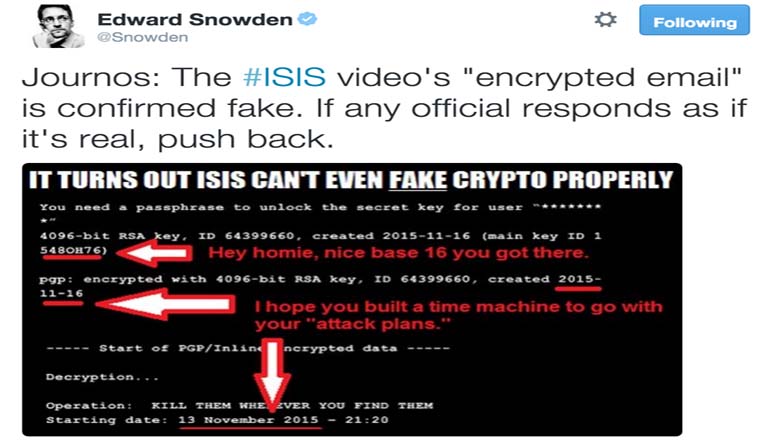 Edward Snowden Isis Videos Encrypted Email Is Fake 