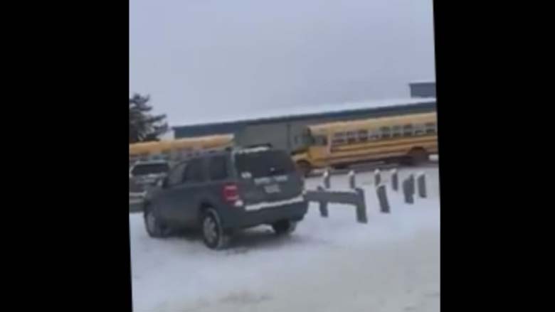 The scene outside the school in the aftermath of the shooting. (Screengrab via CBC)