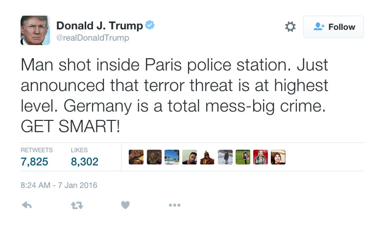Donald Trump Paris Germany Tweet