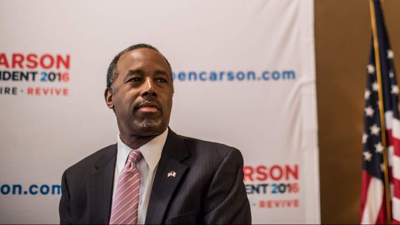 MANCHESTER, IA - JANUARY 31: Republican presidential candidate Ben Carson speaks at a campaign event at Fireside Pub and Steak House on January 31, 2016 in Manchester, Iowa. The Democratic and Republican Iowa Caucuses, the first step in nominating a presidential candidate from each party, will take place on February 1. (Photo by Brendan Hoffman/Getty Images) *** Local Caption *** Ben Carson