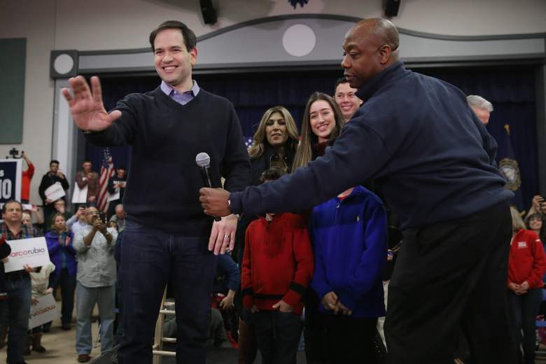 Marco Rubio campaigning in New Hampshire, where he's gained significantly in post-Iowa polling. (Getty)
