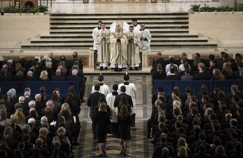 WASHINGTON, DC - FEBRUARY 20: Father Paul Scalia, son of Justice Antonin Scalia, leads the funeral Mass for Associate Justice Antonin Scalia at the Basilica of the National Shrine of the Immaculate Conception February 20, 2016 in Washington, DC. Scalia, who died February 13 while on a hunting trip in Texas, layed in repose in the Great Hall of the Supreme Court on Friday and his funeral service will be at the basillica today. (Photo by Doug Mills-Pool/Getty Images)
