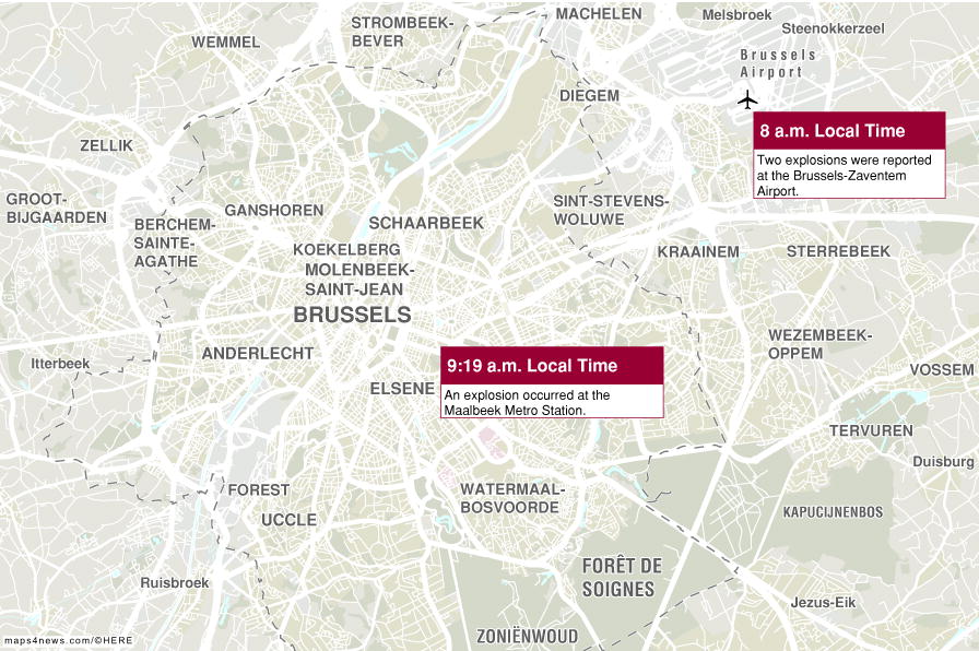 Brussels attacks map, brussels terror attacks timeline, brussels map