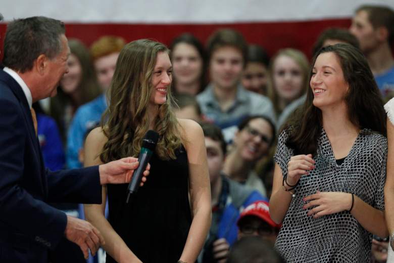 MARCH 14:  Kasich jokes with his daughters during a campaign rally at Westerville Central High School in Ohio. (Getty)