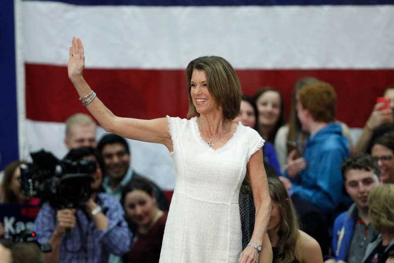 MARCH 14: Karen Kasich waves to supporters before her husband speaks at a rally event . (Getty)
