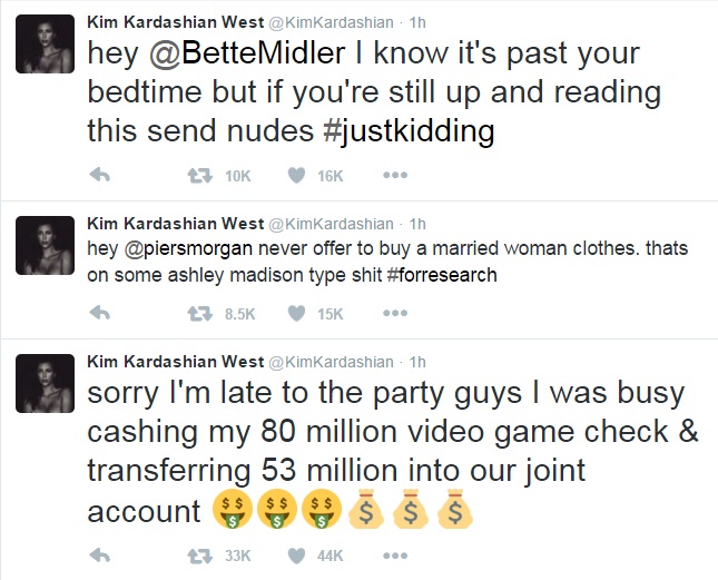 Kim Kardashian Twitter Hacked? Nude Selfie Tweets to Bette Midler