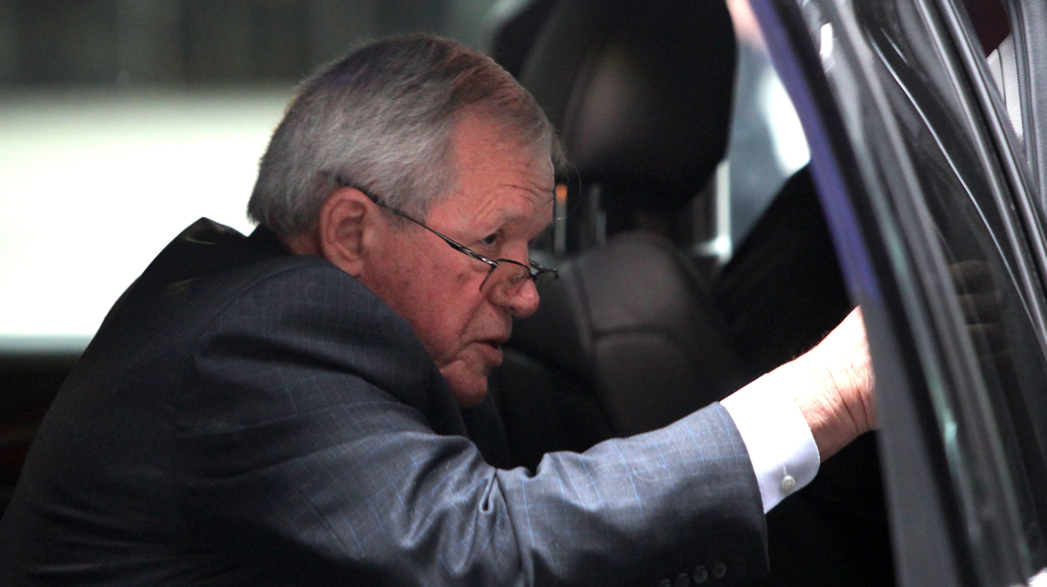Former House Speaker Dennis Hastert arrives at the Dirksen Federal Court House for his hush-money case sentencing on April 27, 2016 in Chicago, Illinois. (Getty)