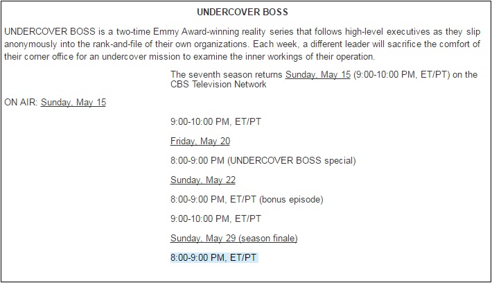 Undercover Boss, Undercover Boss On TV Tonight, Is Undercover Boss On Tonight, When Is Undercover Boss Coming Back, Undercover Boss Finale 2016