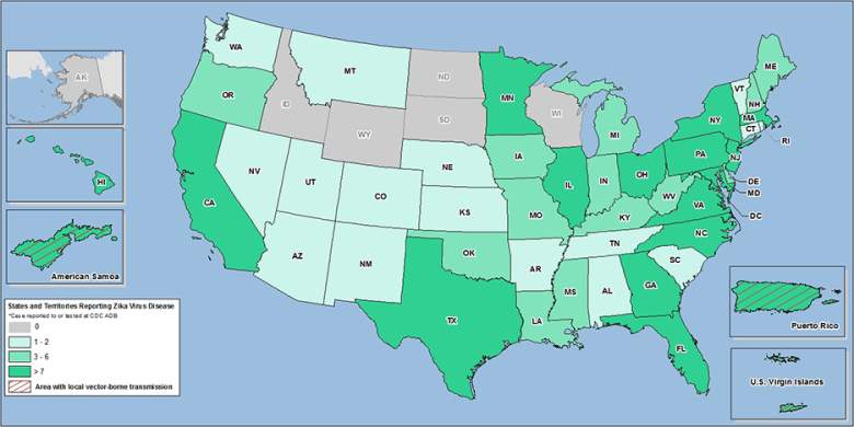 Zika, United States Map, CDC