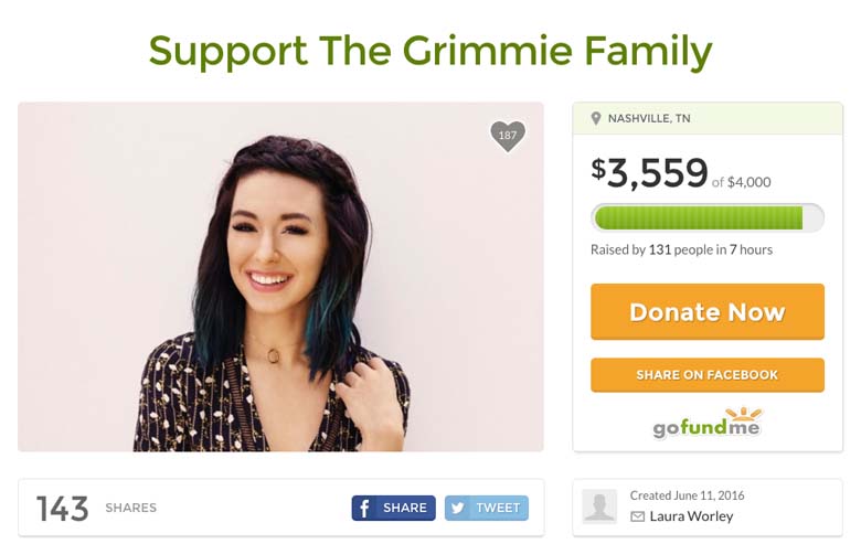Christina Grimmie Go Fund Me page