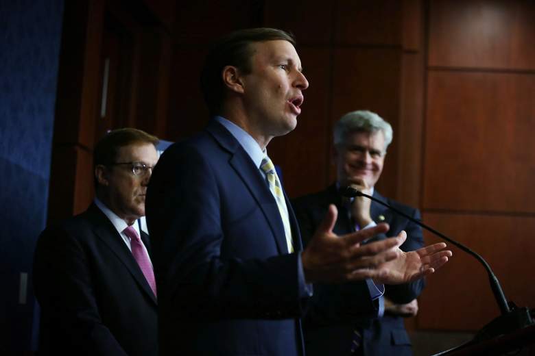 WASHINGTON, DC - AUGUST 04: U.S. Sen. Chris Murphy (D-CT) (2nd L) speaks as Sen. Bill Cassidy (R-LA) (R) listens during a news conference August 4, 2015 on Capitol Hill in Washington, DC. The lawmakers held the news conference to discuss the Mental Health Reform Act of 2015. (Photo by Alex Wong/Getty Images)