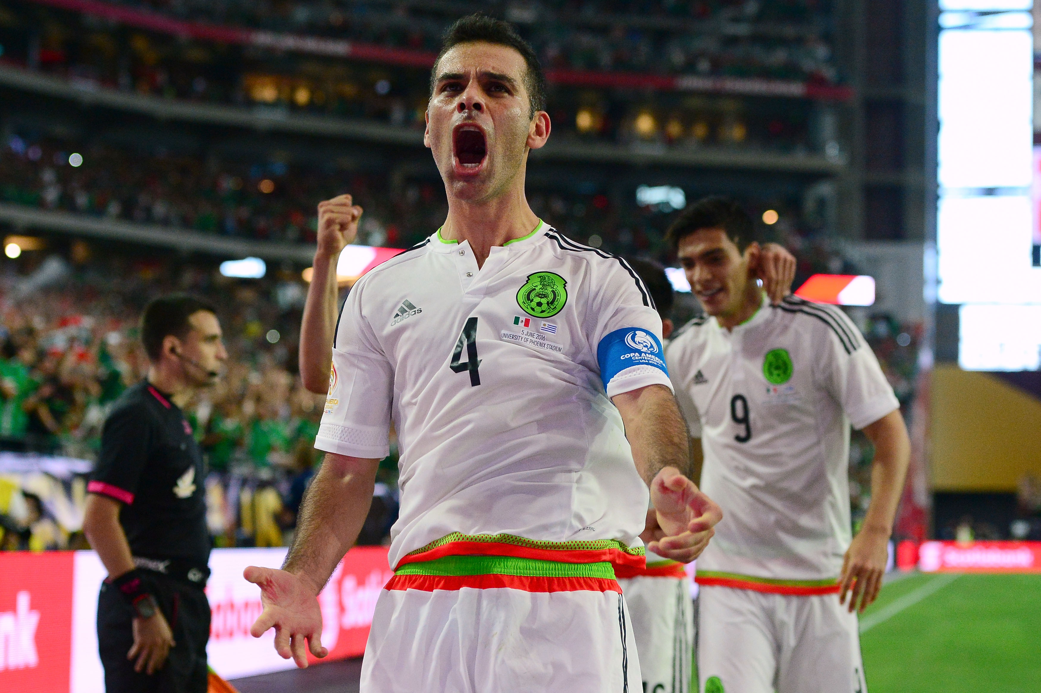 GLENDALE, AZ - JUNE 05:  Rafael Marquez #4 of Mexico celebrates after scoring a goal in the second half during the 2016 Copa America Centenario Group C match against Uruguay at University of Phoenix Stadium on June 5, 2016 in Glendale, Arizona.  (Photo by Jennifer Stewart/Getty Images)