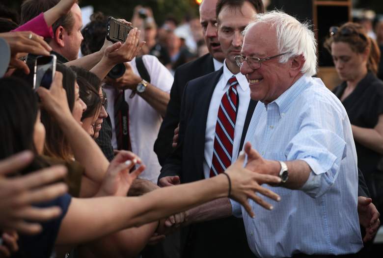 WASHINGTON, DC - JUNE 09: Democratic presidential candidate Sen. Bernie Sanders (I-VT) greets supporters during a rally near the Robert F. Kennedy Memorial Stadium June 9, 2016 in Washington, DC. After a meeting with President Barack Obama earlier at the White House, Sanders said he will work with Hillary Clinton to beat Donald Trump in the presidential election. (Photo by Alex Wong/Getty Images)