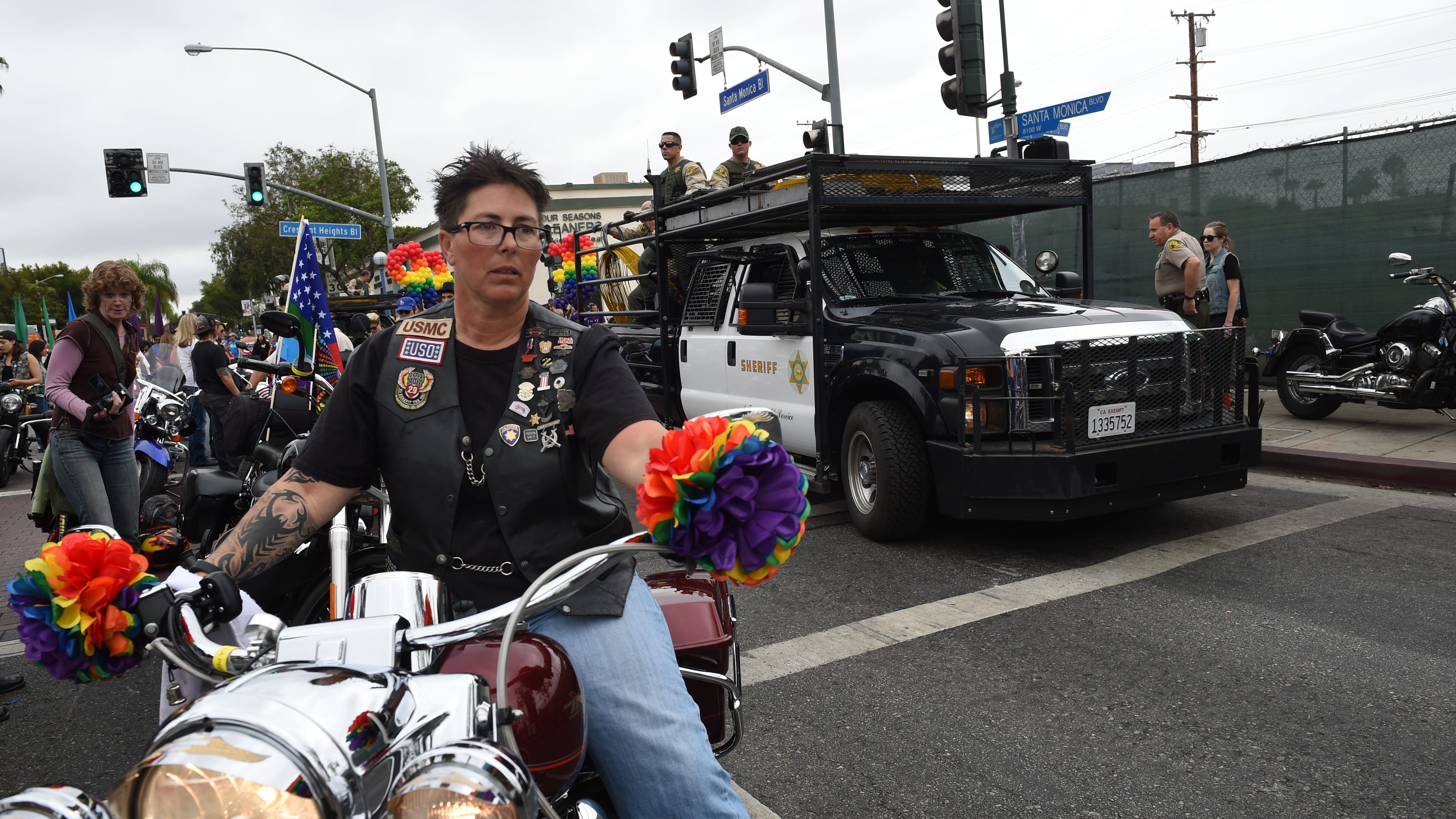 Police stand by to provide security for the 2016 Gay Pride Parade June 12, 20116 in Los Angeles, California. (Getty)
