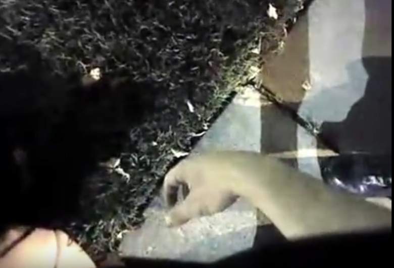 A scene from the video in which the officer has Michelle Anderson down on the ground. (YouTube/Jasmine Anderson)