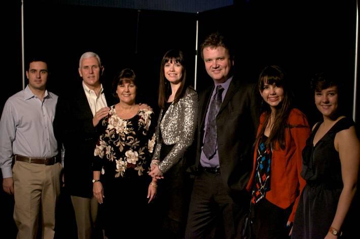A picture on Facebook identifies the people in this photo as l-r Michael Pence, Mike Pence, Karen Pence, Kristyn, Keith, Audrey Pence, and Charlotte Pence. (Facebook)
