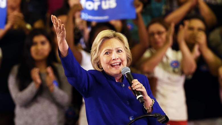 NEWARK, NJ - JUNE 01: Democratic presidential candidate Hillary Clinton speaks at a rally on June 1, 2016 in Newark, New Jersey. Clinton will head back to California tomorrow where she is in a tight race with Democratic challenger Sen. Bernie Sanders (D-VT). (Photo by Spencer Platt/Getty Images)