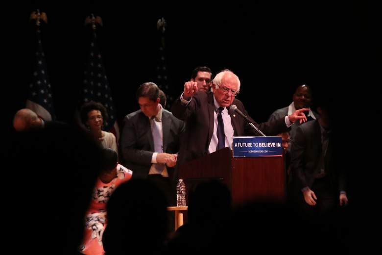 NEW YORK, NY - JUNE 23: Vermont Sen. Bernie Sanders speaks to supporters in Manhattan at an event where he went over his core political beliefs on June 23, 2016 in New York City. Speaking to an enthusiastic crowd, Sanders did not speak about Hillary Clinton who has secured the delegates to win the Democratic presidential nomination. (Photo by Spencer Platt/Getty Images)
